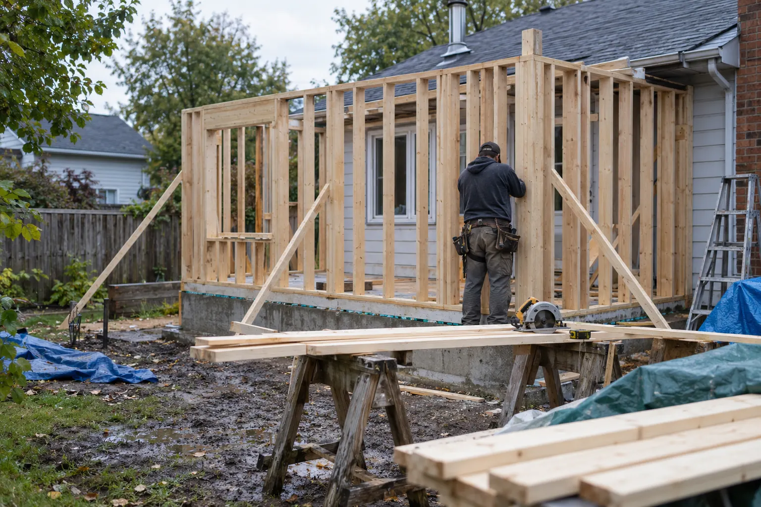 Charpente de bois d’une rallonge derrière une maison